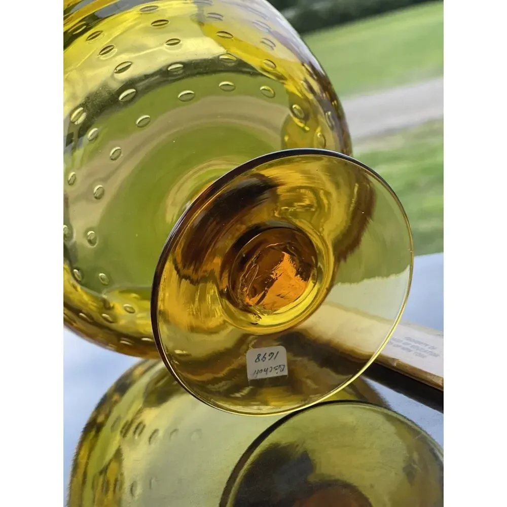 Bischoff Gold Footed Bubbles Compote Bowl Pinched Edge Art Glass Amber Pedestal‎